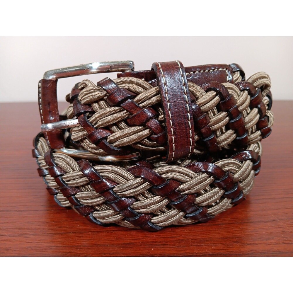VTG Bullock & Jones Handmade Leather & Cord Braided Belt Size 40/105 Brown Spain